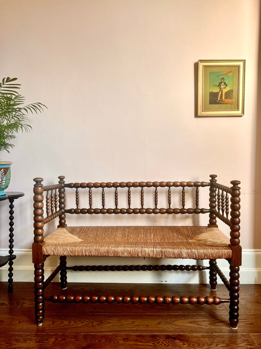 C19th French Bobbin Rush Seat Bench