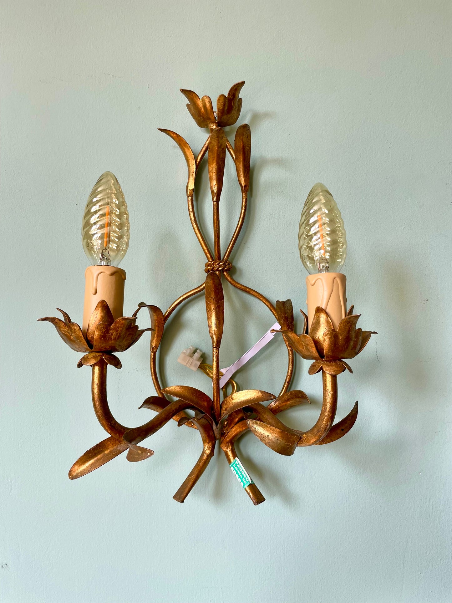Pair of 1940s French Gilt Tole Wall Lights