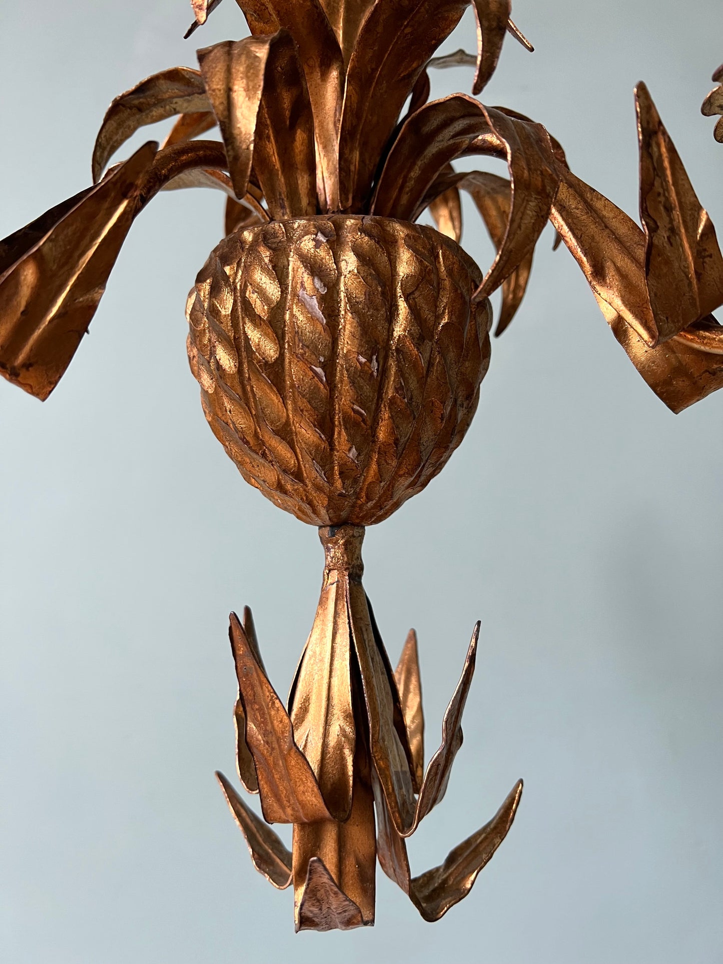 1940s French Gilt Pineapple Tole Chandelier