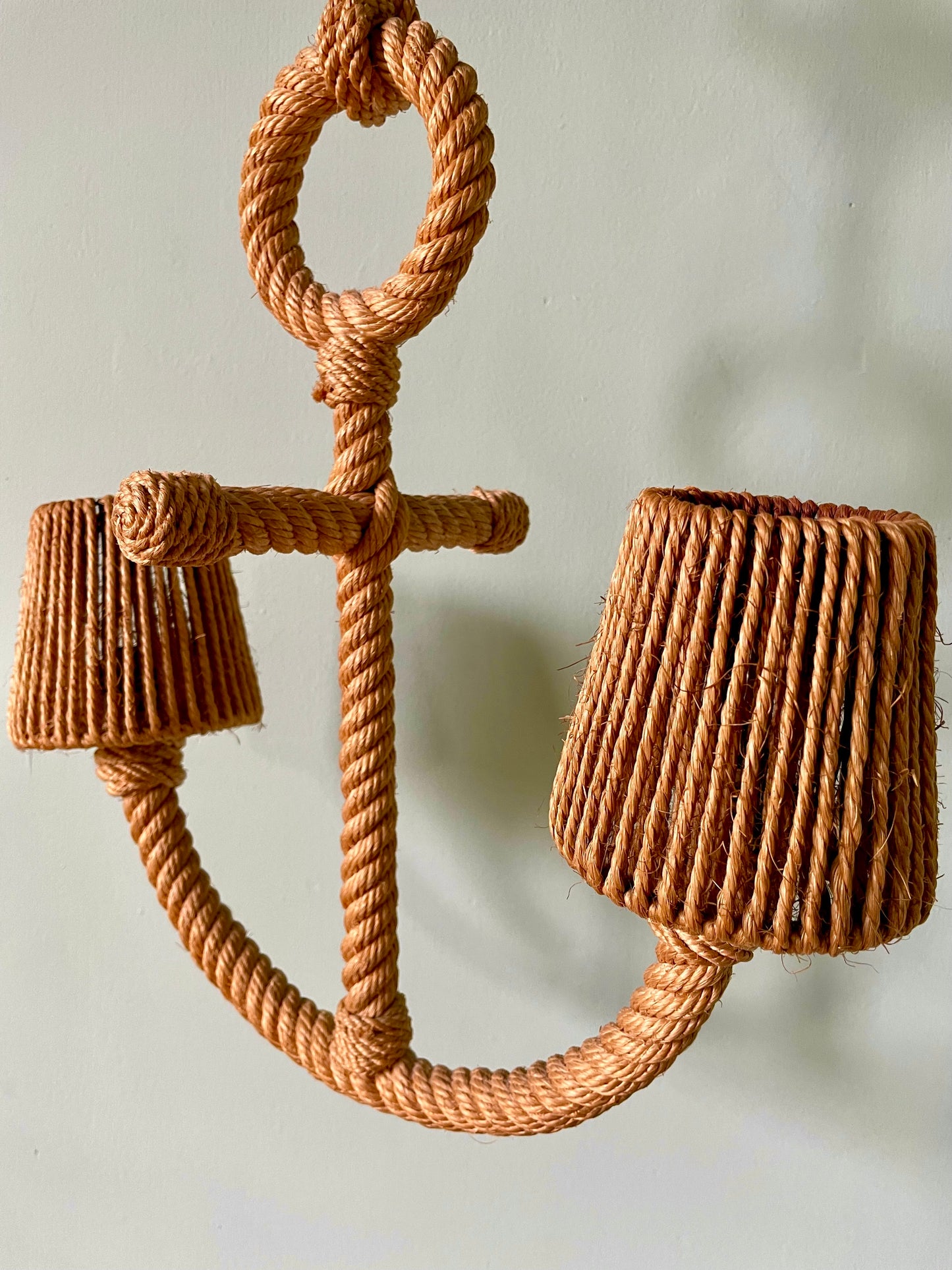 1960s Audoux & Minet Anchor Rope Chandelier With Original Shades