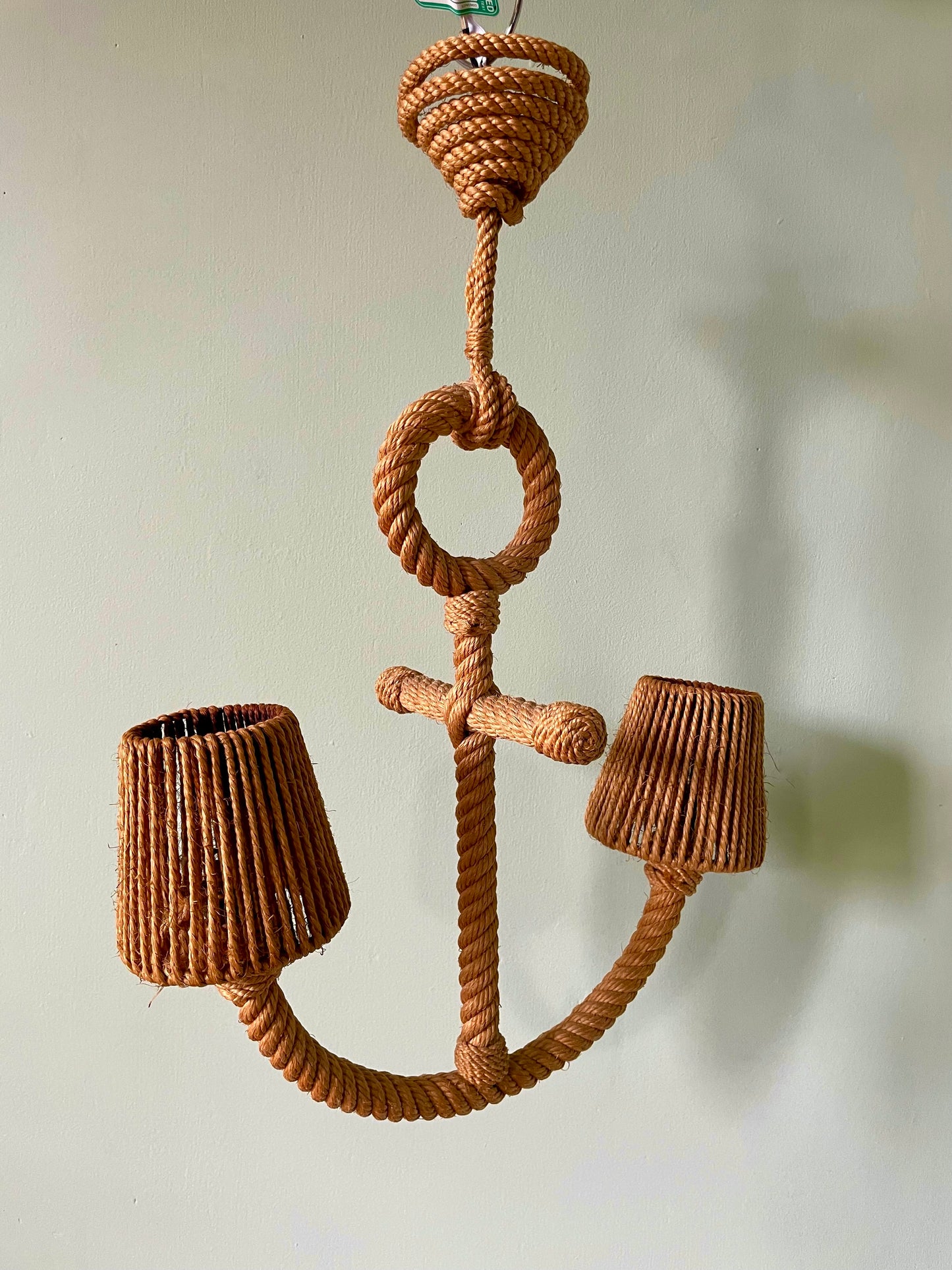 1960s Audoux & Minet Anchor Rope Chandelier With Original Shades