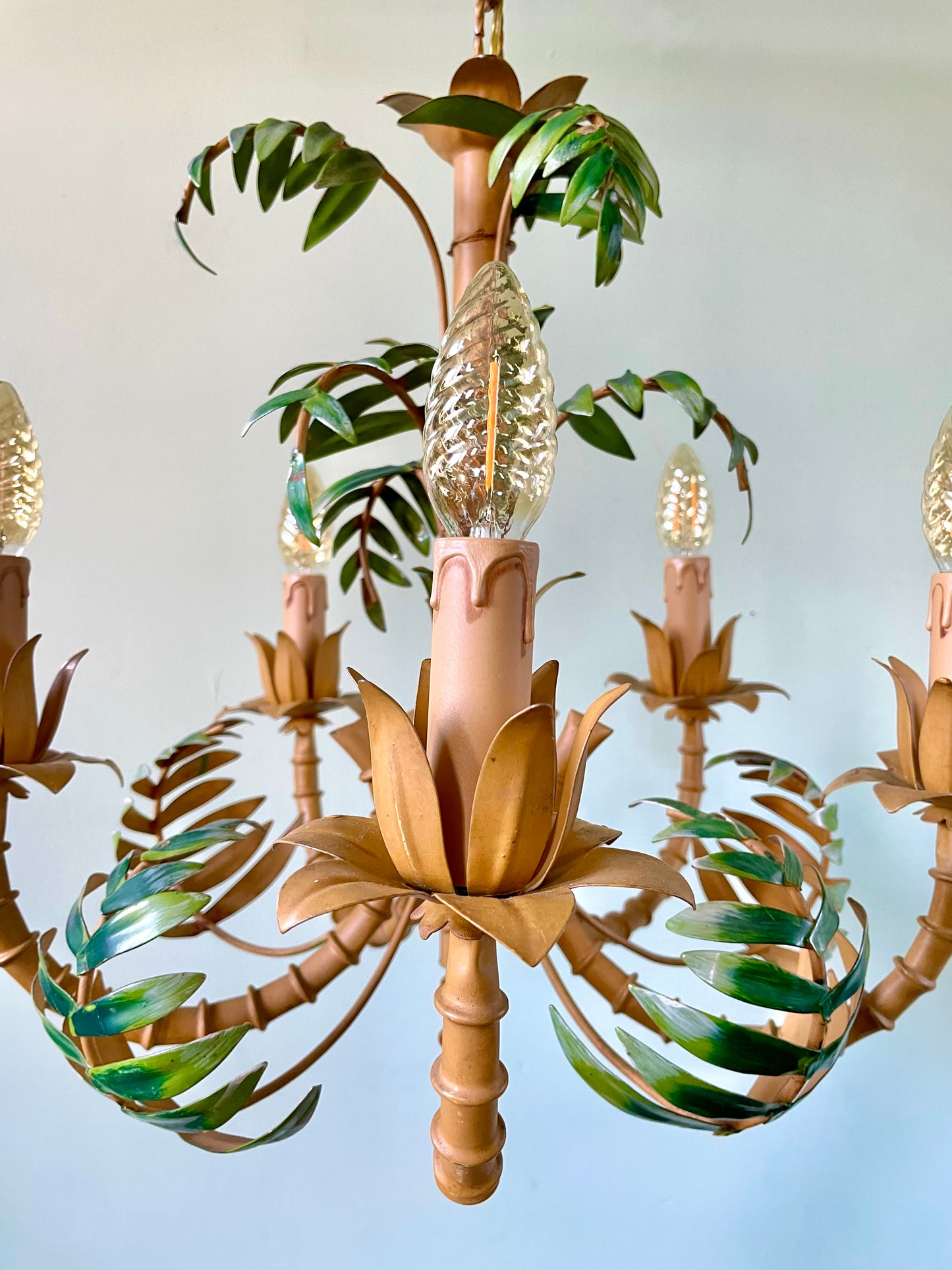 1950s French Bamboo Tole Chandelier