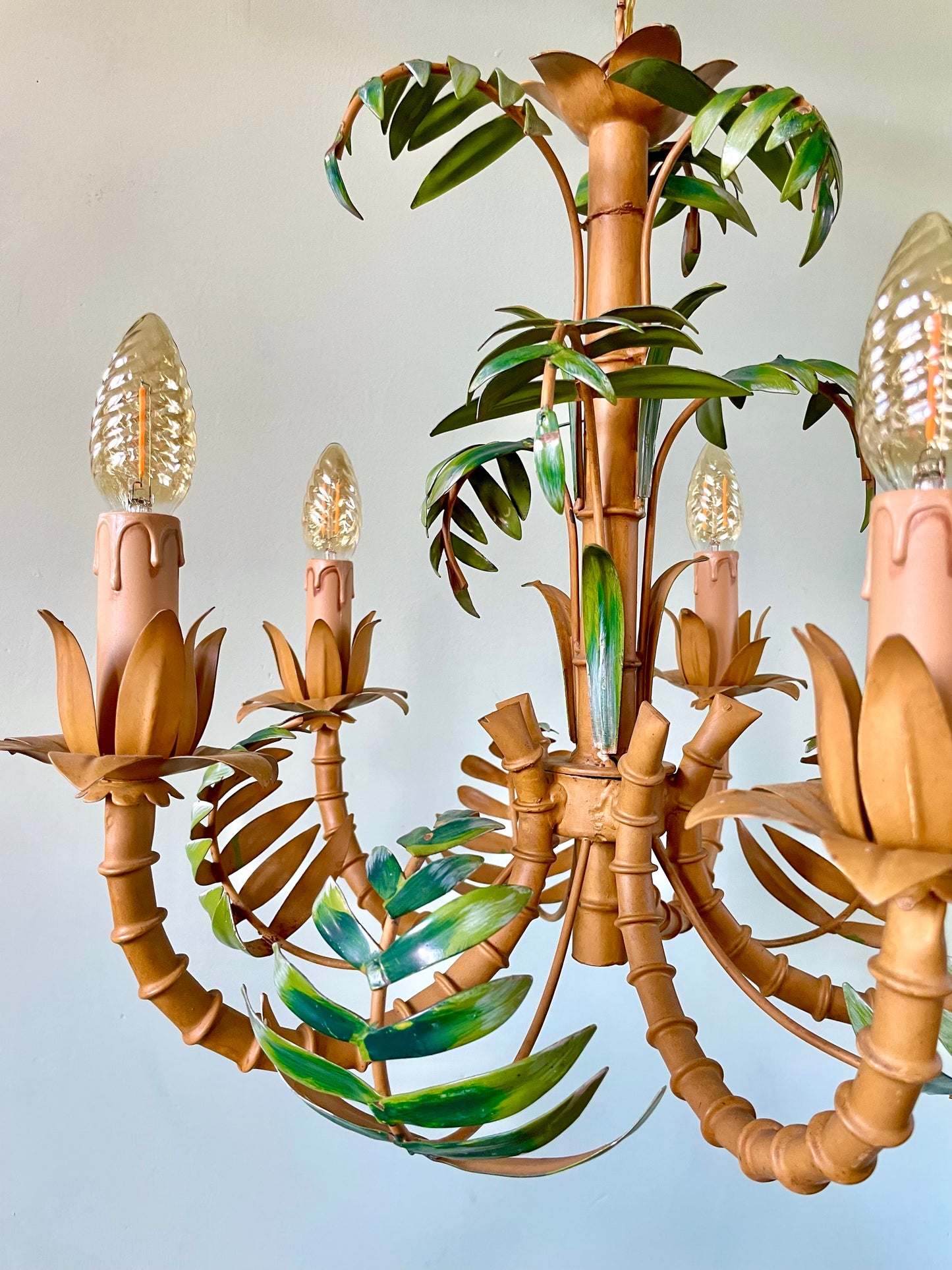 1950s French Bamboo Tole Chandelier