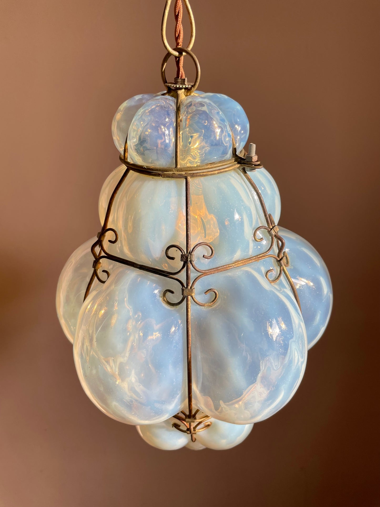 1960s Seguso Murano Opaline Glass Cage Light