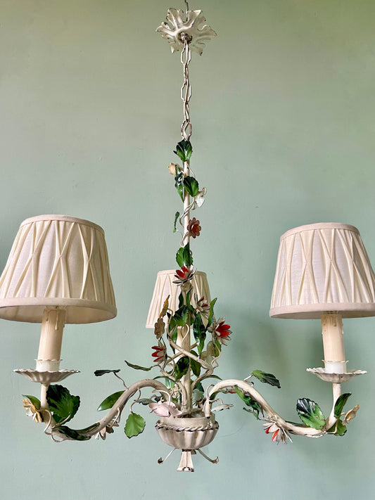 1940s French Flower Toleware Chandelier