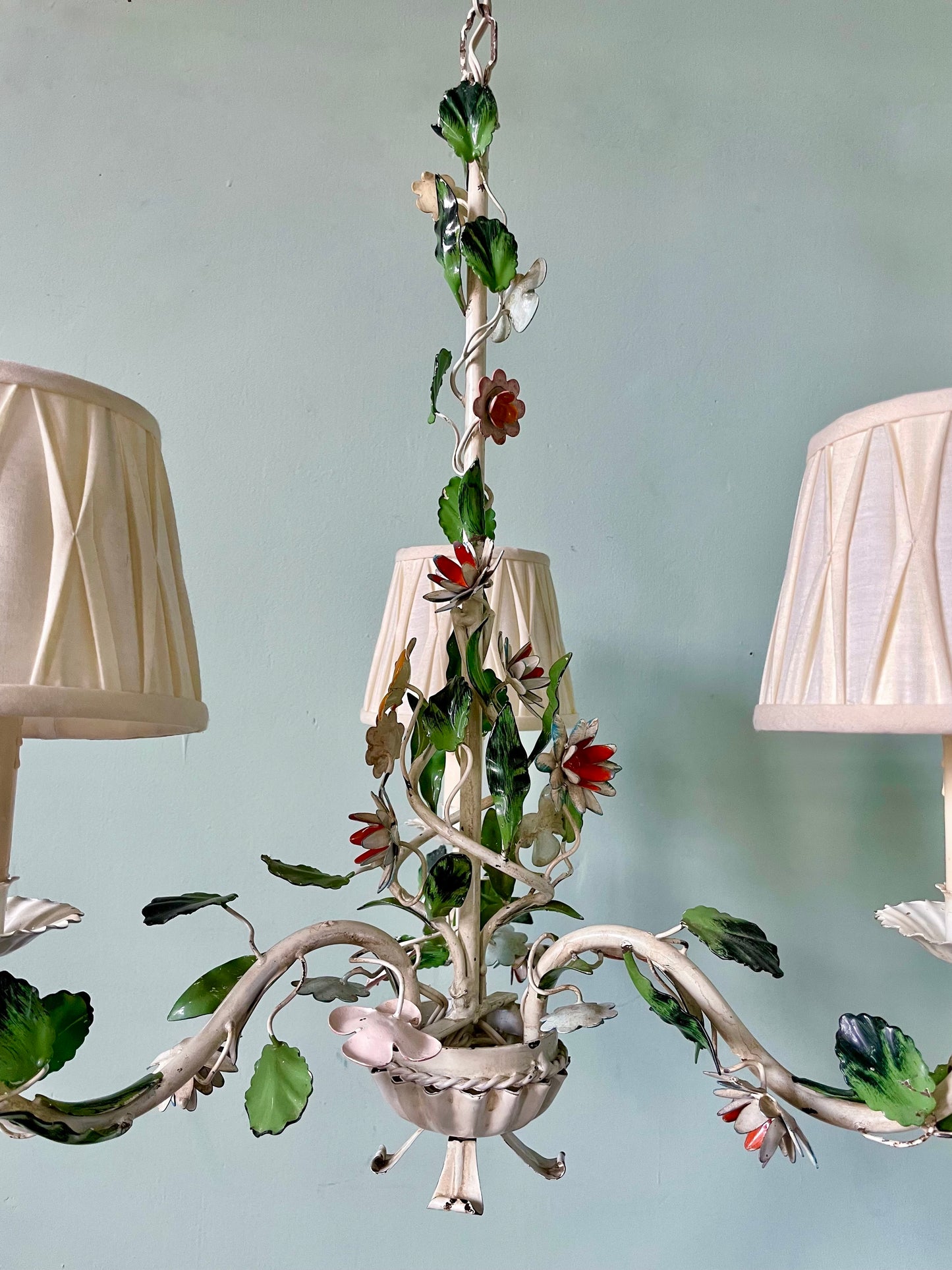 1940s French Flower Toleware Chandelier