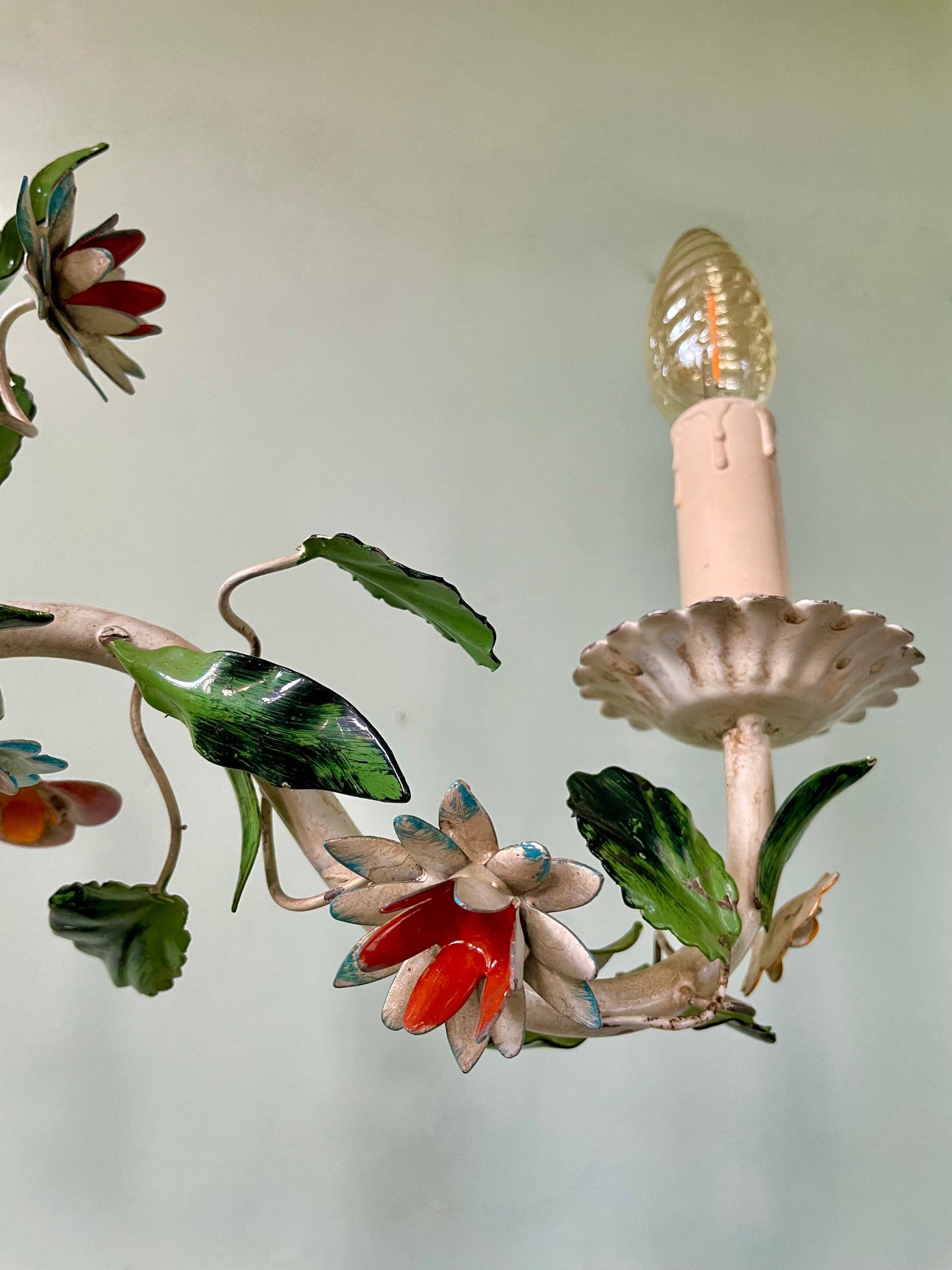 1940s French Flower Toleware Chandelier