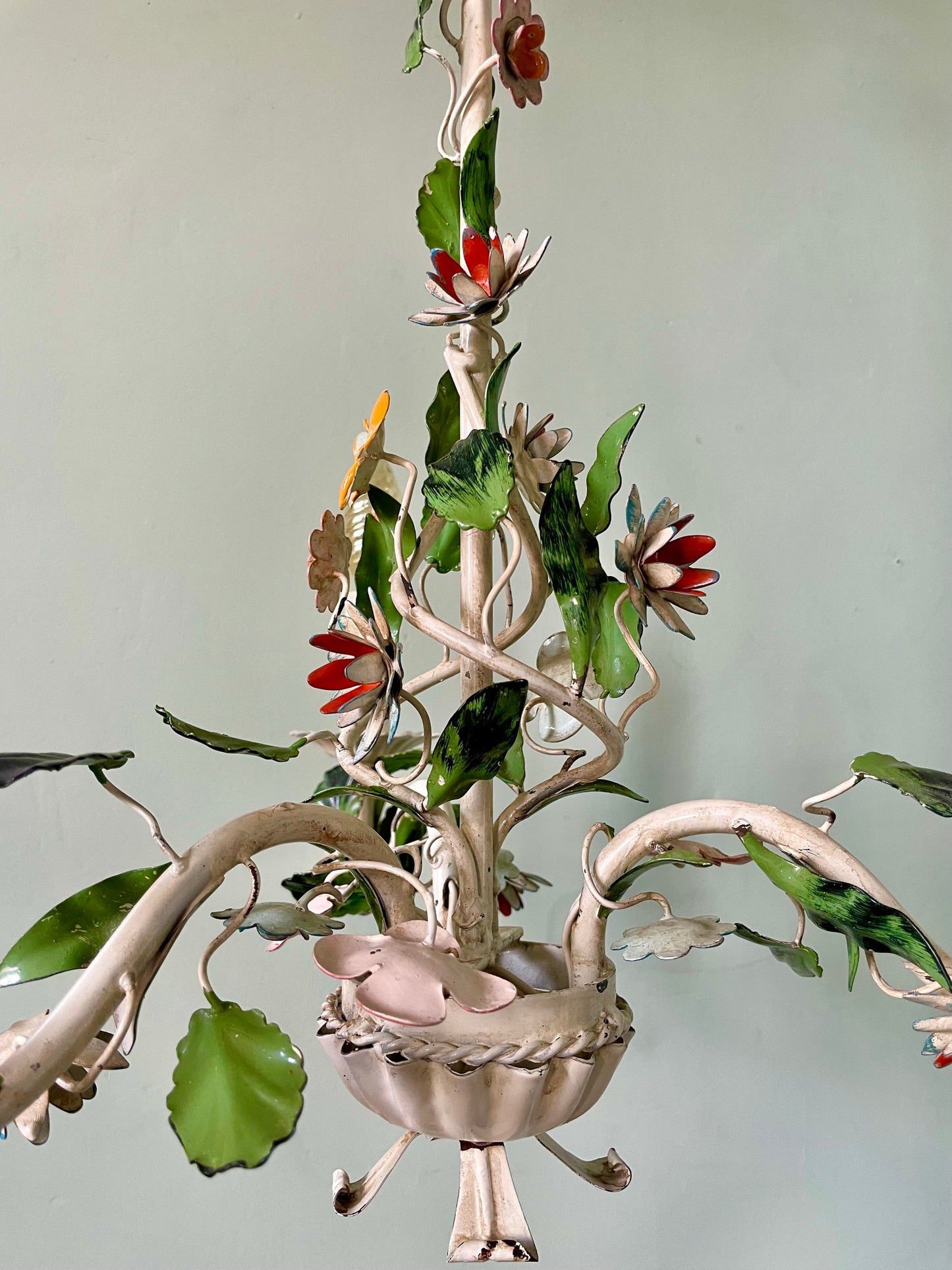 1940s French Flower Toleware Chandelier