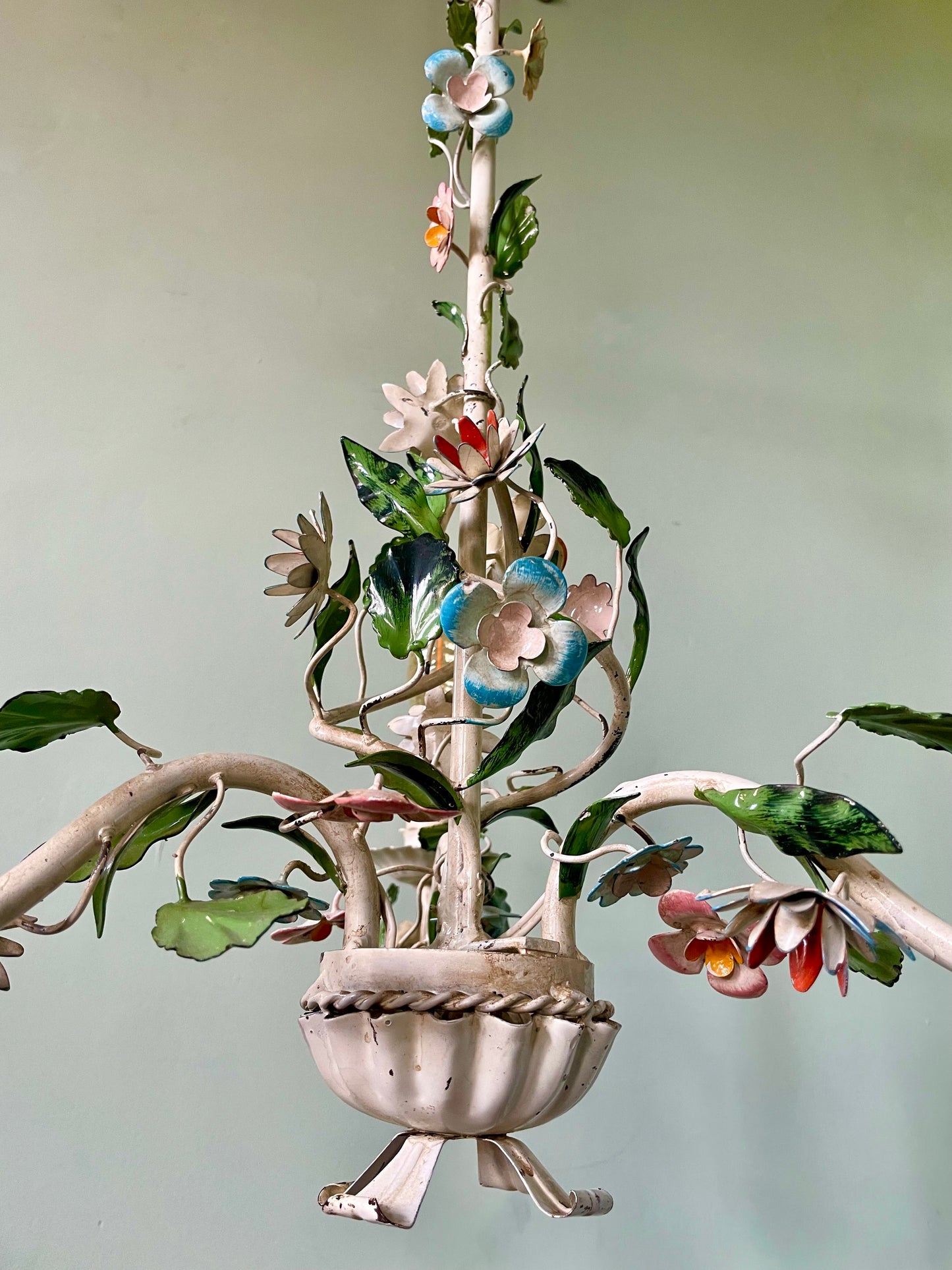 1940s French Flower Toleware Chandelier